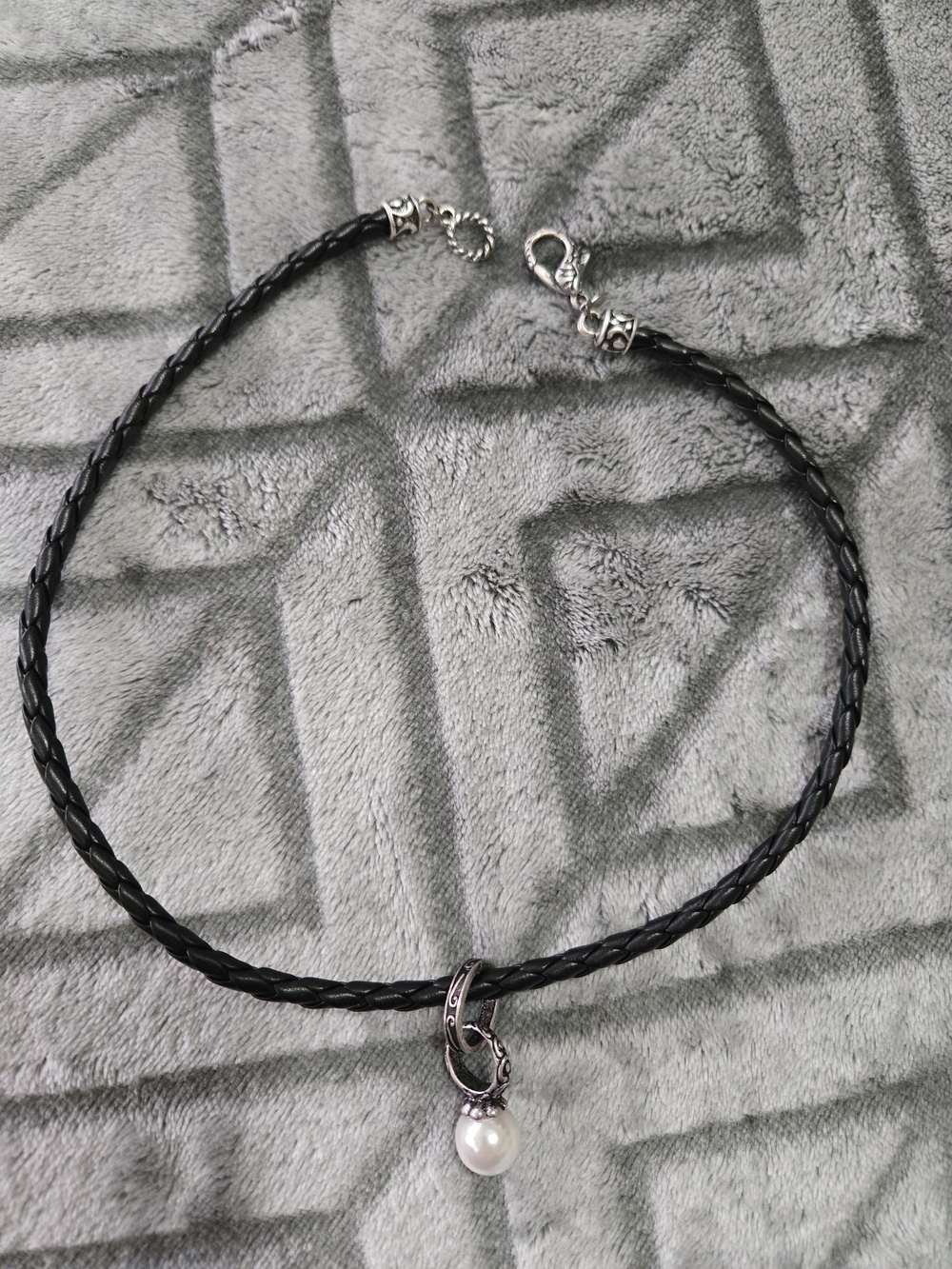 Classic Black Braided Choker with Pearl Pendant